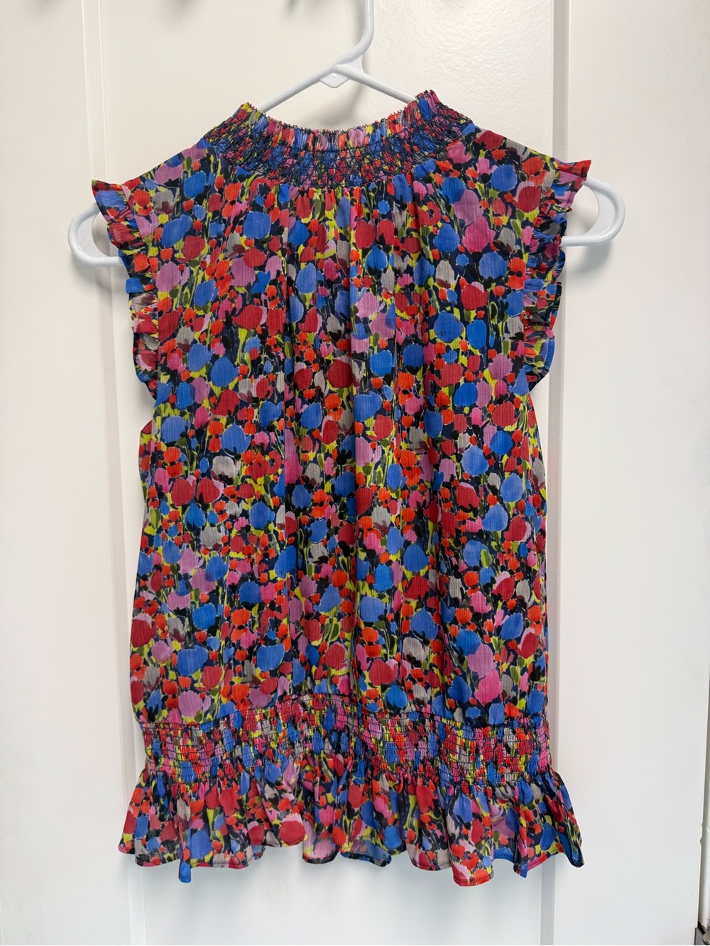 J. Crew Multicolor Floral Smocked Neck Blouse